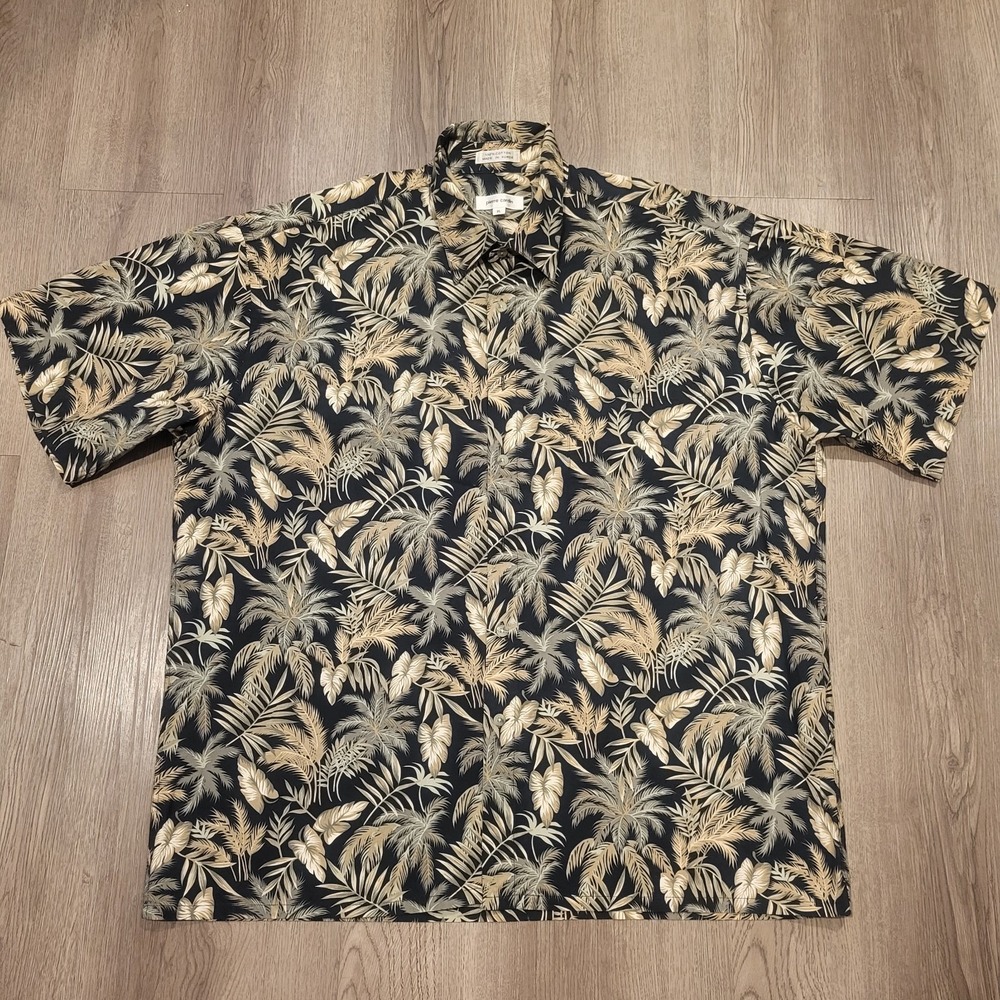 Pierre Cardin Hawaiian Shirt Men's XL Short Sleeves 100% Cotton‎ Made in Korea